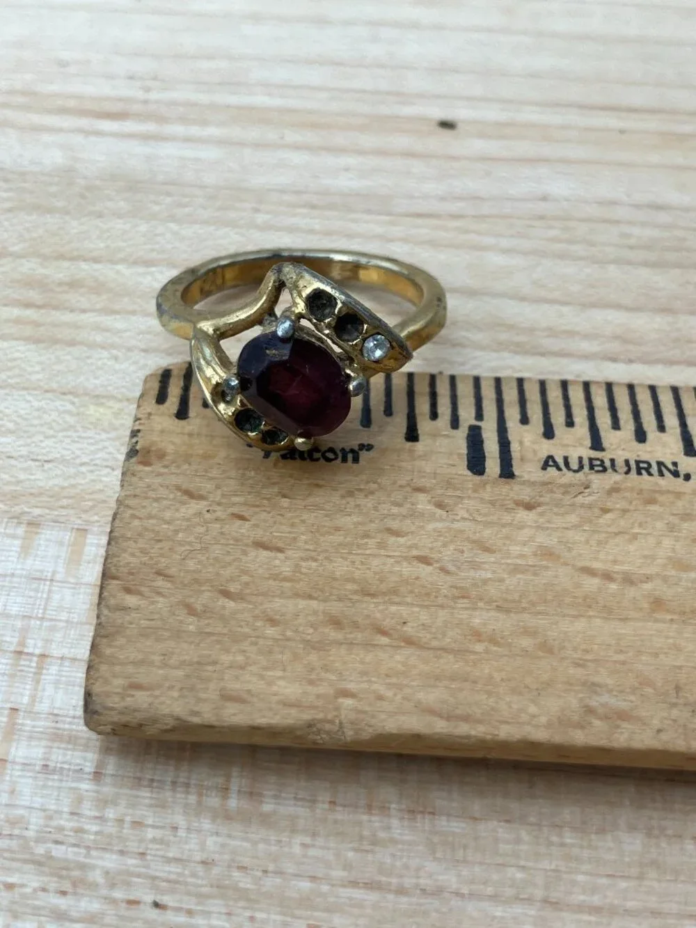 Vintage 925 Gold Vermeil Garnet Bypass Ring Size 9.5 - AS IS / Missing Stones